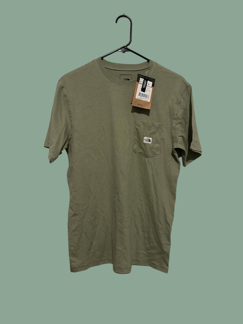 NWT The North Face Men's Heritage Patch Pocket Tee in the "Tea Green" colorway.